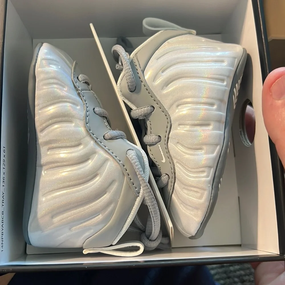 Nike Baby Foamposite Iridescent Silver/Gray High-Top Sneakers